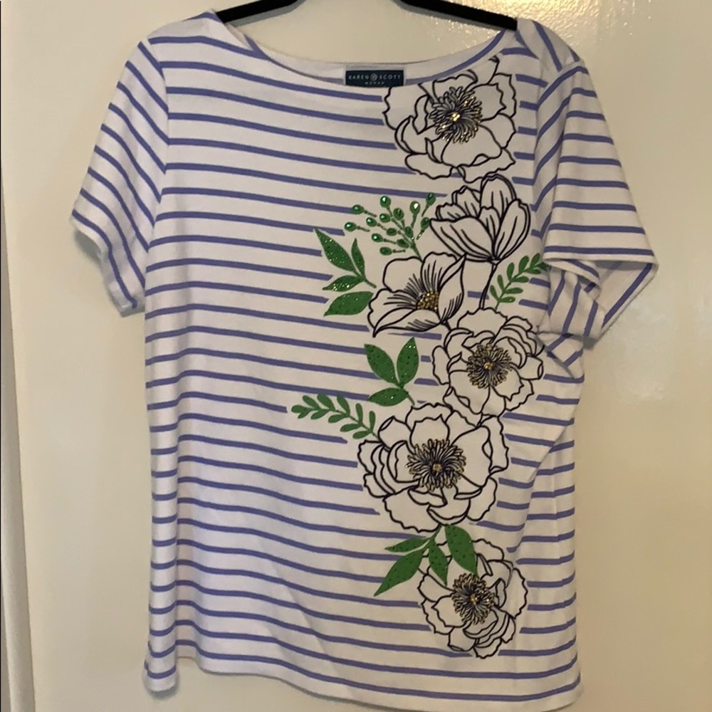 Blue stripe with floral detail top